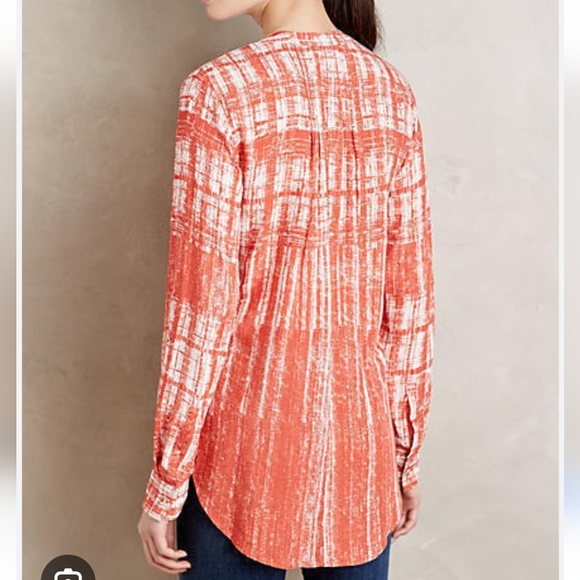 Anthropologie Maeve Calia Tunic Button Up Blouse Orange and White 10 - Picture 15 of 16